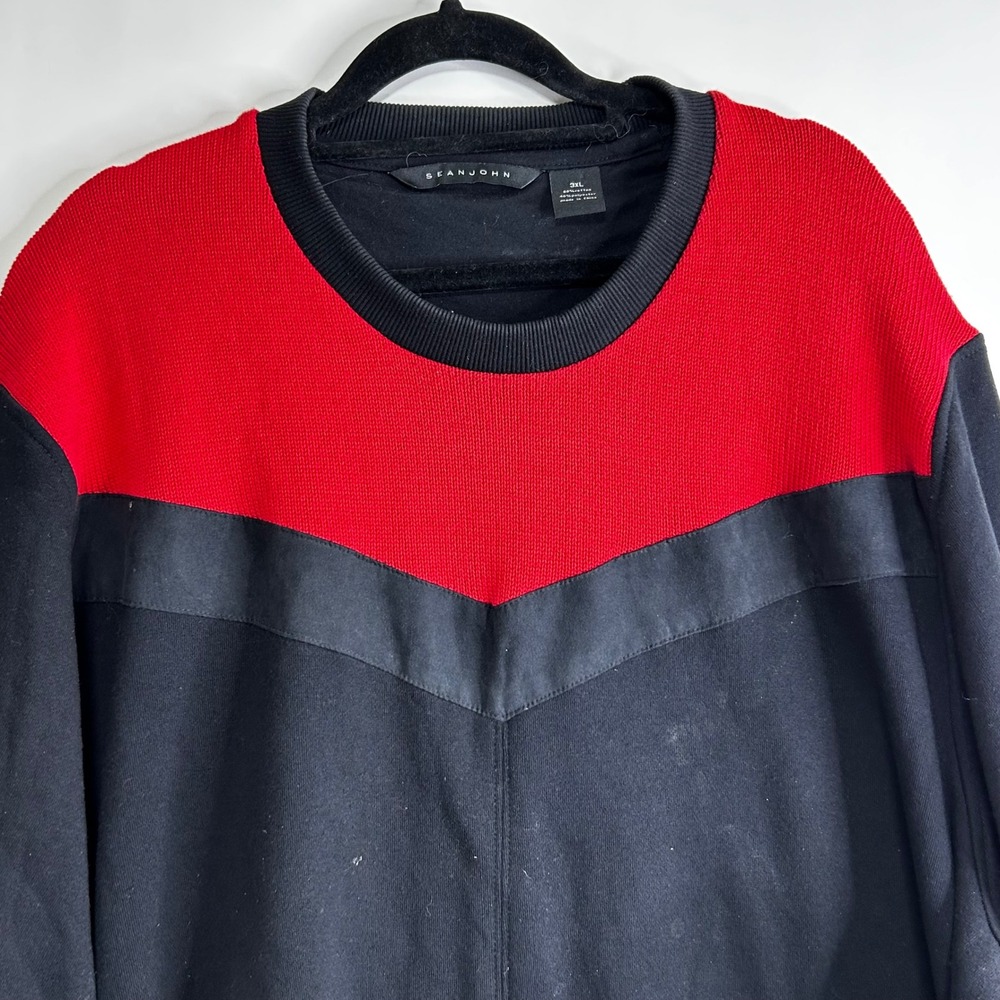 Sean John Black Red Colorblock Crewneck Sweatshirt 3XL Mens Casual Pullover Y2K